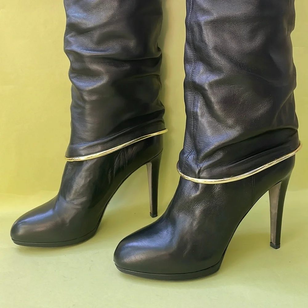 Black Sergio Rossi pull on leather boots in original box